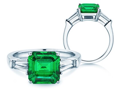 Verlobungsring Emerald Elegance in 14K Weißgold mit Smaragd 1,80ct und Diamanten 0,40ct