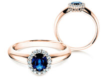 Verlobungsring Windsor in 14K Roségold mit Saphir 0,60ct und Diamanten 0,12ct
