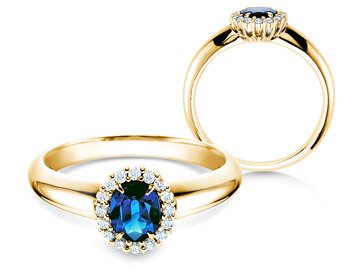 Verlobungsring Windsor in 9K Weißgold mit Saphir 0,60ct und Diamanten 0,12ct