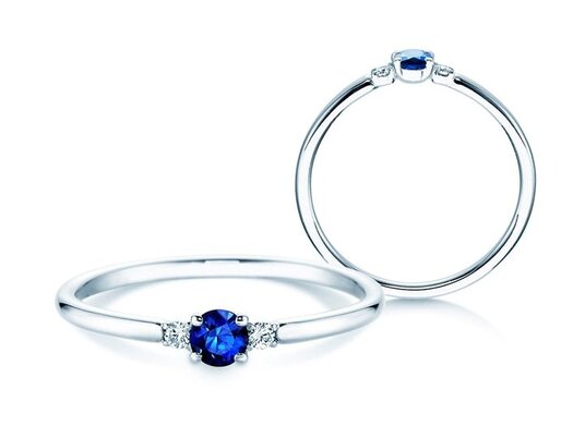 Verlobungsring Vivid Petite in 14K Weißgold mit Saphir 0,08ct und Diamanten 0,02ct