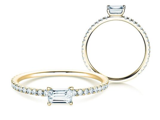 Verlobungsring Emerald-Cut in 14K Gelbgold mit Diamanten 0,46ct G/VS