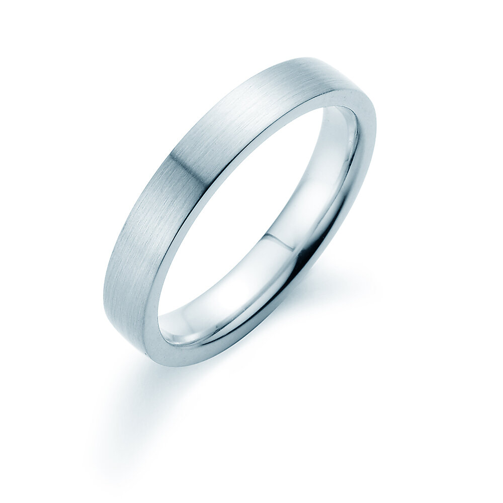 Herrenring Modern 4mm in 18K Weißgold matt