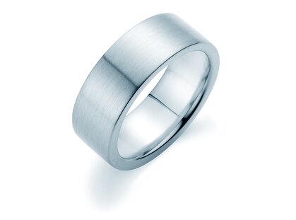 Herrenring Modern 8mm in 9K Weißgold matt
