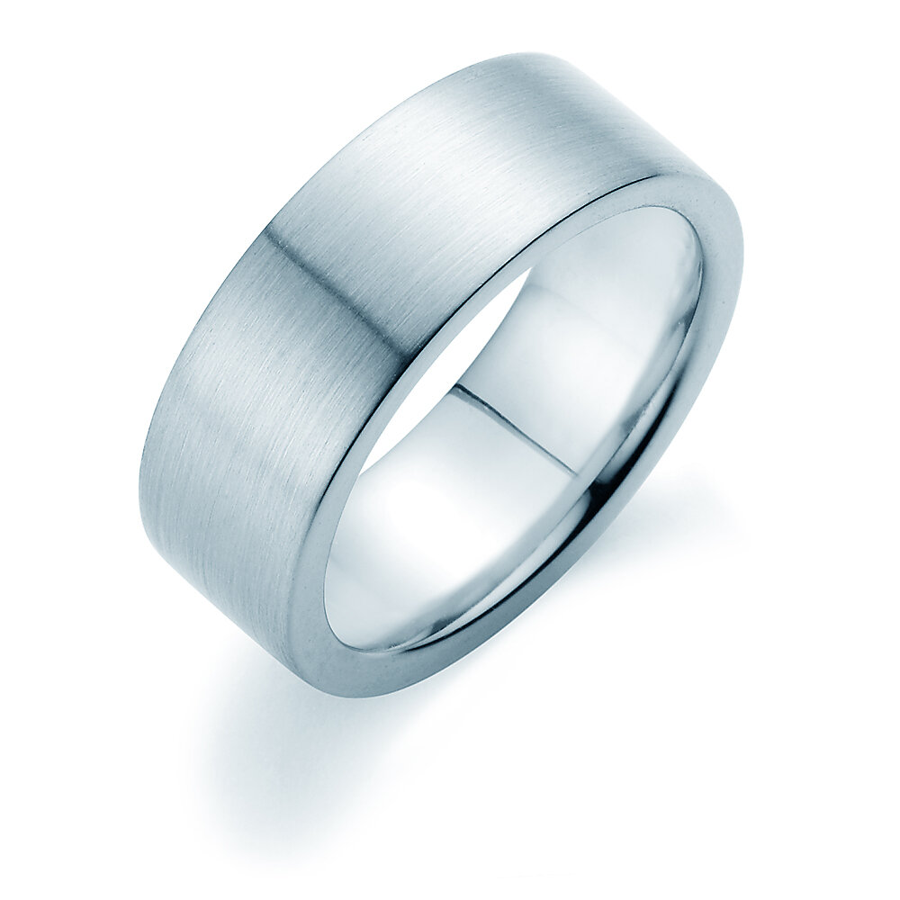Herrenring Modern 7,5mm in 9K Weißgold matt
