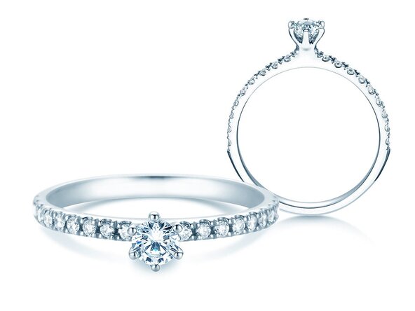 Verlobungsring Classic Pavé in 18K Weißgold mit Diamanten 0,40ct G/SI