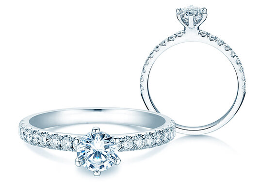 Verlobungsring Classic Pavé in 18K Weißgold mit Diamanten 0,86ct G/SI