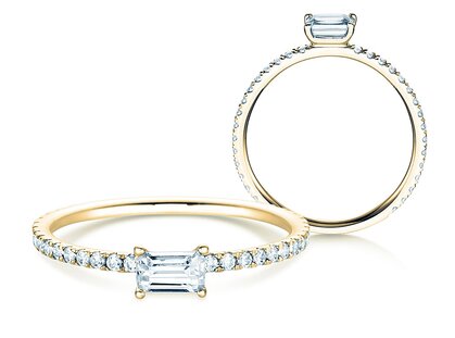 Verlobungsring Emerald-Cut in 18K Gelbgold mit Diamanten 0,46ct G/VS