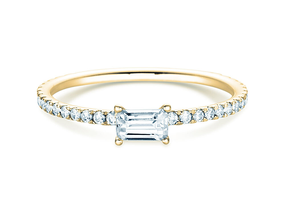 Verlobungsring Emerald-Cut in 9K Gelbgold mit Diamanten 0,46ct G/VS