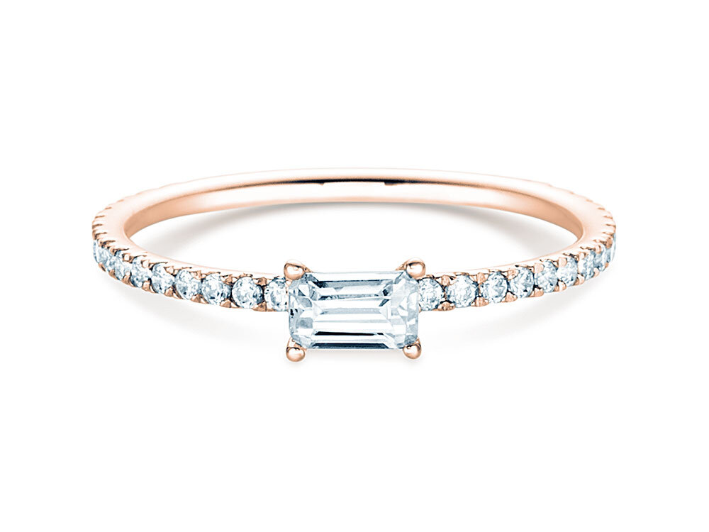 Verlobungsring Emerald-Cut in 18K Roségold mit Diamanten 0,51ct G/VS