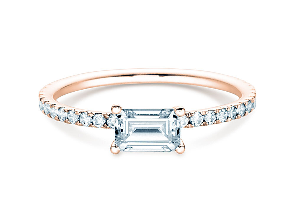 Verlobungsring Emerald-Cut in 18K Roségold mit Diamanten 0,70ct G/VS