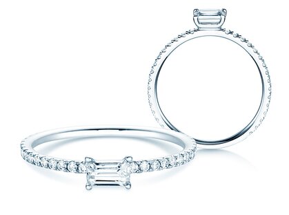 Verlobungsring Emerald-Cut in 14K Weißgold mit Diamanten 0,46ct G/VS