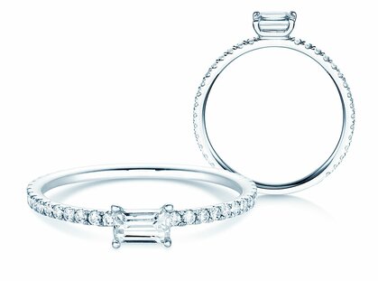 Verlobungsring Emerald-Cut in Platin 950/- mit Diamanten 0,51ct