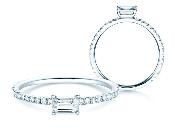 Verlobungsring Emerald-Cut in 14K Weißgold mit Diamanten 0,46ct G/VS