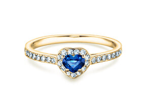 Verlobungsring Heart Saphir in 18K Gelbgold mit Saphir 0,25ct und Diamanten 0,34ct