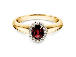 Verlobungsring Windsor in 14K Gelbgold mit Rubin 0,60ct und Diamanten 0,12ct