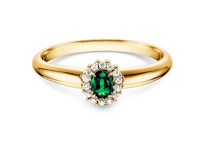 Verlobungsring Jolie in 14K Gelbgold mit Smaragd 0,25ct und Diamanten 0,06ct