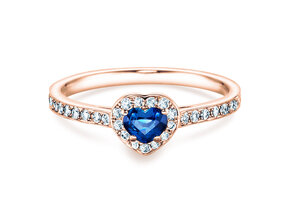 Verlobungsring Heart Saphir in 18K Roségold mit Saphir 0,25ct und Diamanten 0,34ct