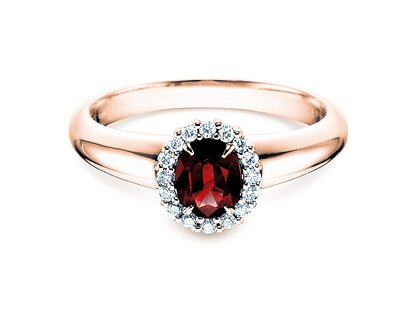 Verlobungsring Windsor in 14K Roségold mit Rubin 0,60ct und Diamanten 0,12ct