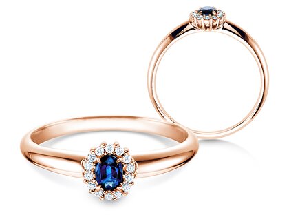 Verlobungsring Jolie in 18K Roségold mit Saphir 0,25ct und Diamanten 0,06ct