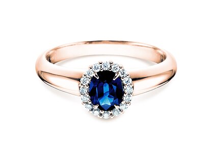 Verlobungsring Windsor in 14K Roségold mit Saphir 0,60ct und Diamanten 0,12ct