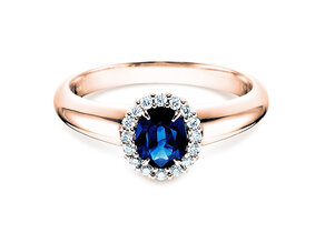 Verlobungsring Windsor in 14K Roségold mit Saphir 0,60ct und Diamanten 0,12ct