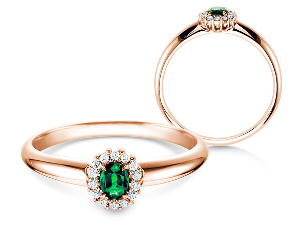 Verlobungsring Jolie in 18K Roségold mit Smaragd 0,25ct und Diamanten 0,06ct