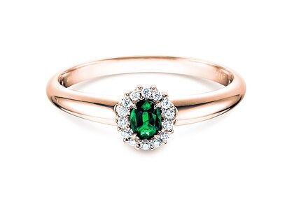 Verlobungsring Jolie in 18K Roségold mit Smaragd 0,25ct und Diamanten 0,06ct