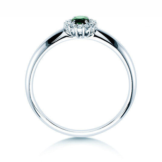 Verlobungsring Jolie in 9K Weißgold mit Smaragd 0,25ct und Diamanten 0,06ct