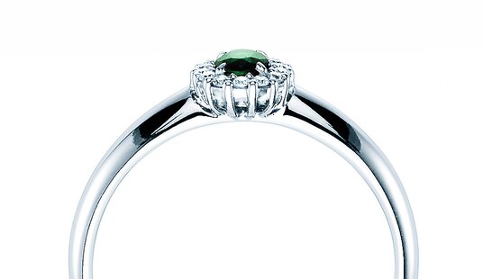 Verlobungsring Jolie in 9K Weißgold mit Smaragd 0,25ct und Diamanten 0,06ct