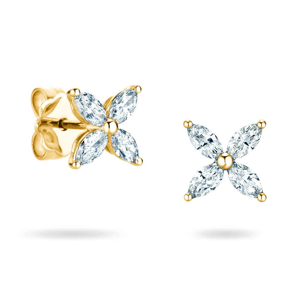 Ohrstecker Flower in 9K Gelbgold mit Diamanten 1,60ct G/SI