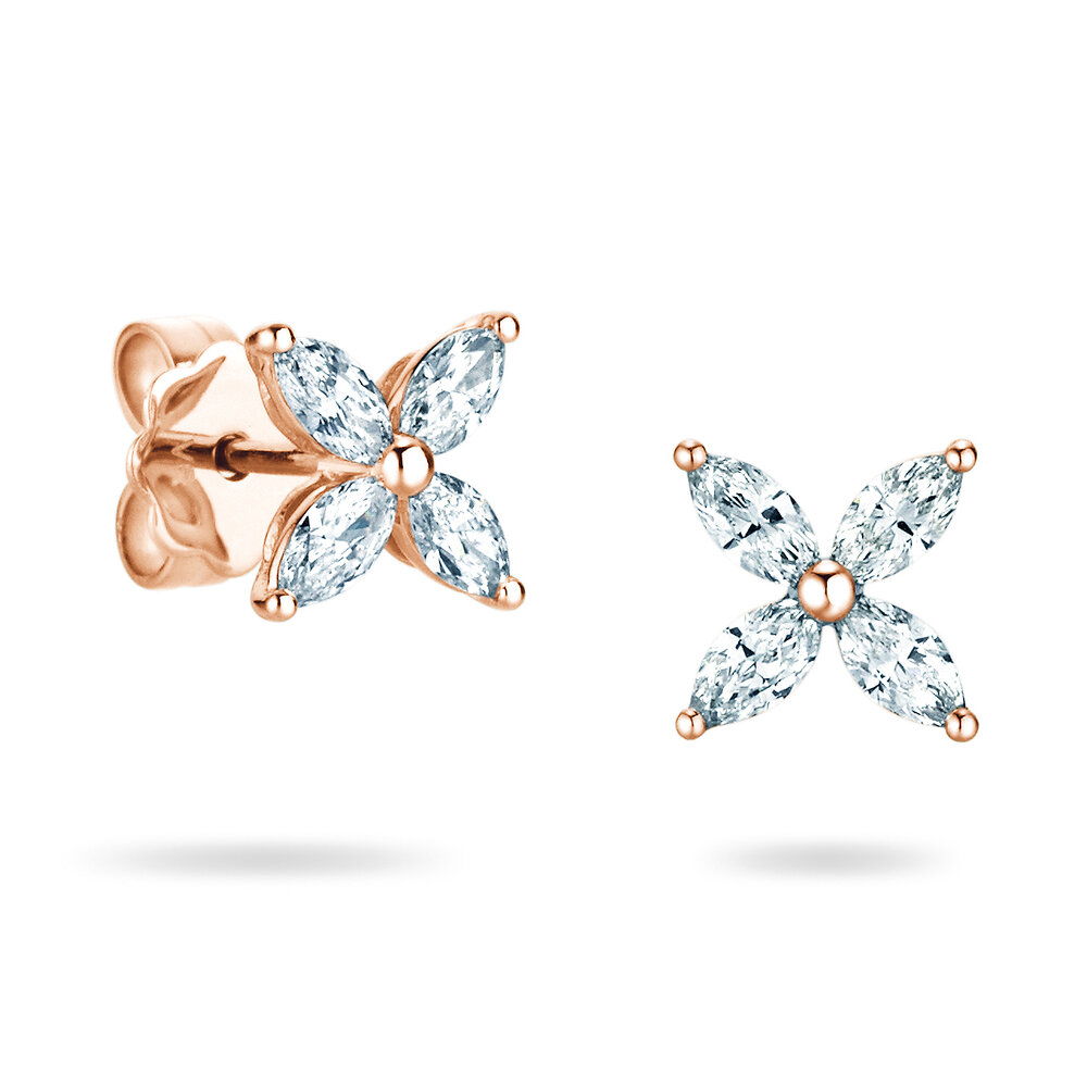 Ohrstecker Flower in 9K Roségold mit Diamanten 1,60ct G/SI