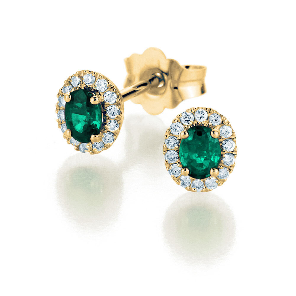 Ohrstecker Jolie in 9K Gelbgold mit Smaragde 0,50ct und Diamanten 0,08ct