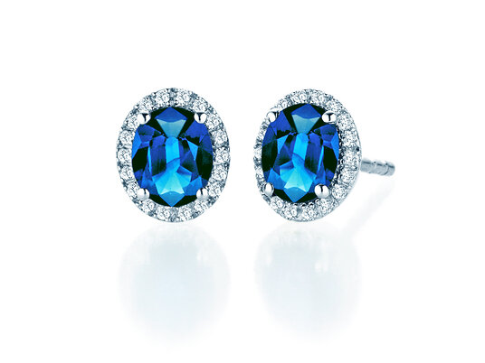 Ohrstecker Windsor in 14K Weißgold mit Saphiren 1,20ct und Diamanten 0,10ct