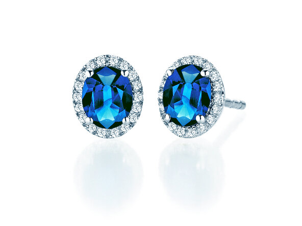 Ohrstecker Windsor in 14K Weißgold mit Saphiren 1,20ct und Diamanten 0,10ct