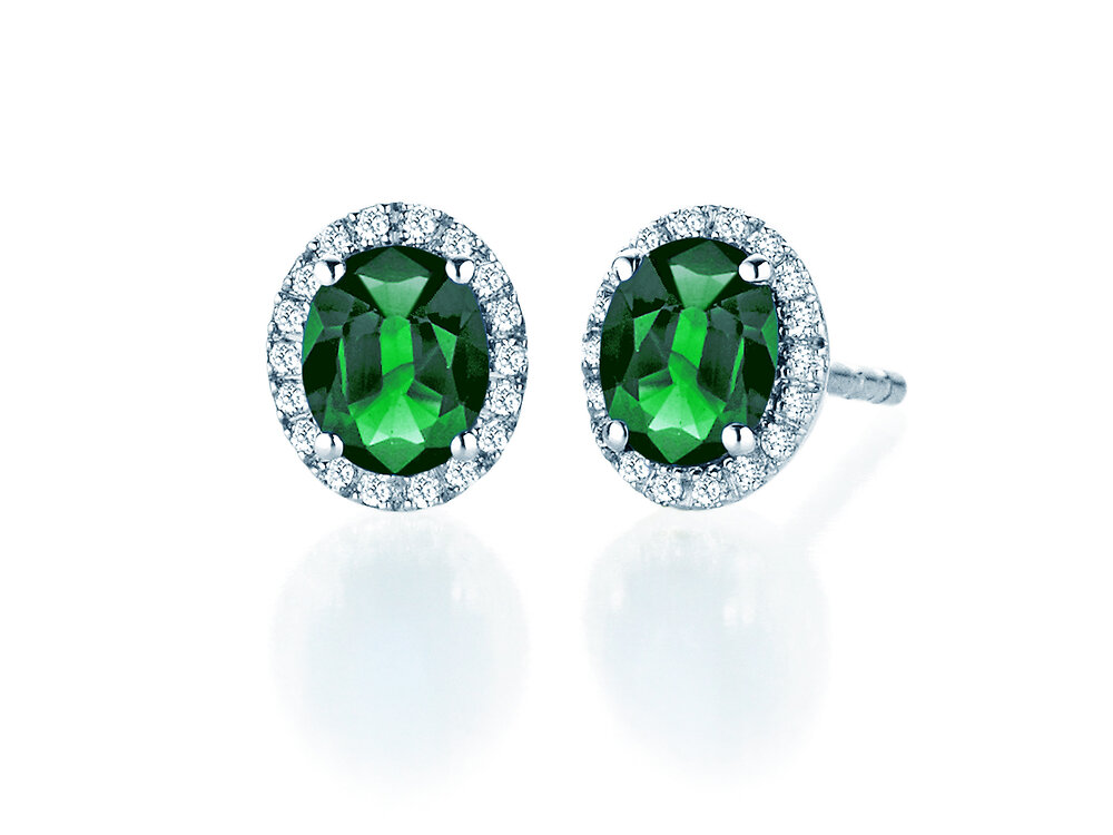 Ohrstecker Windsor in 9K Weißgold mit Smaragde 1,20ct und Diamanten 0,10ct