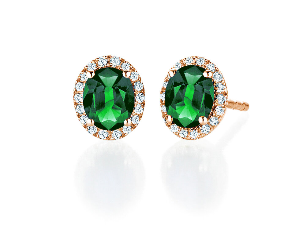 Ohrstecker Windsor in 9K Roségold mit Smaragde 1,20ct und Diamanten 0,10ct