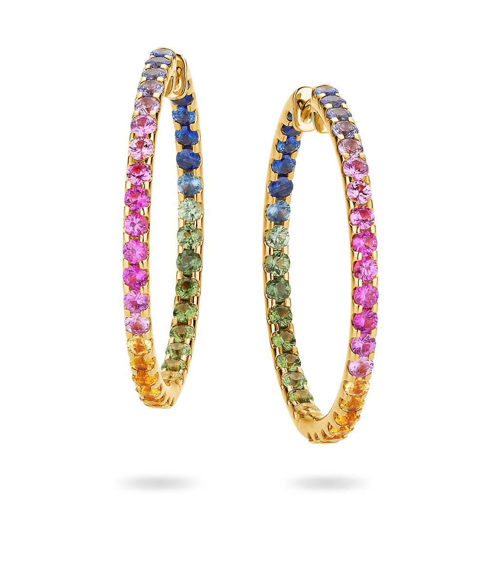 Creolen Rainbow Ombre in 9K Gelbgold mit Saphire 0,86ct Rainbow/Rainbow