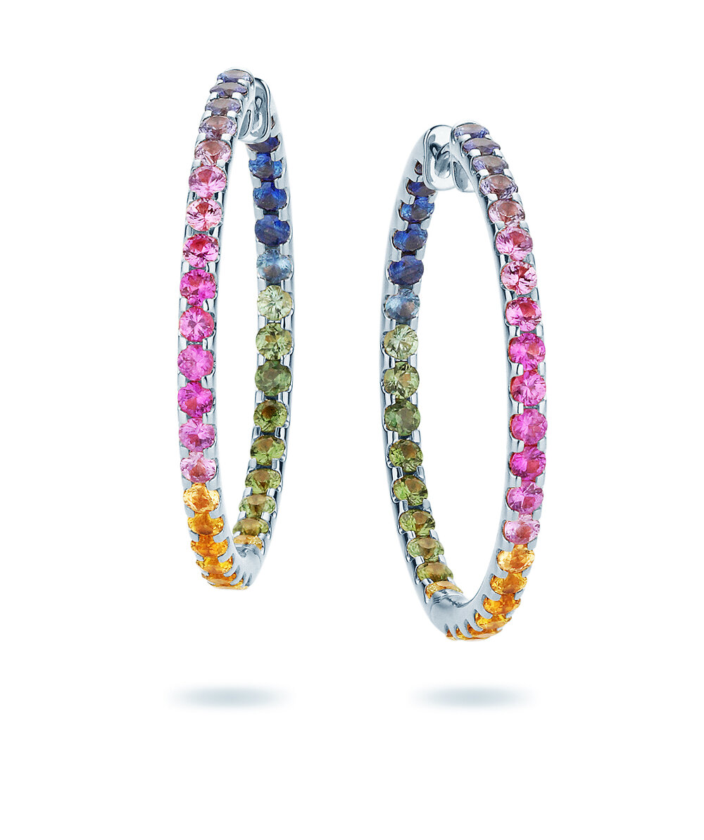 Creolen Rainbow Ombre in 9K Weißgold mit Saphire 0,86ct Rainbow/Rainbow
