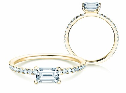 Verlobungsring Emerald-Cut in 14K Gelbgold mit Diamanten 0,70ct