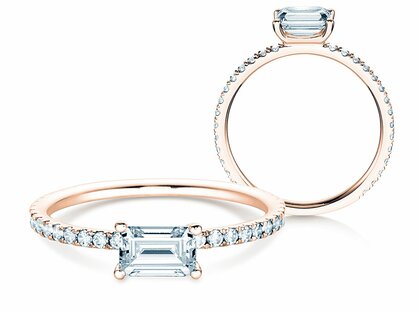 Verlobungsring Emerald-Cut in 14K Roségold mit Diamanten 0,70ct