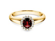 Verlobungsring Windsor in 14K Gelbgold mit Rubin 0,60ct und Diamanten 0,12ct