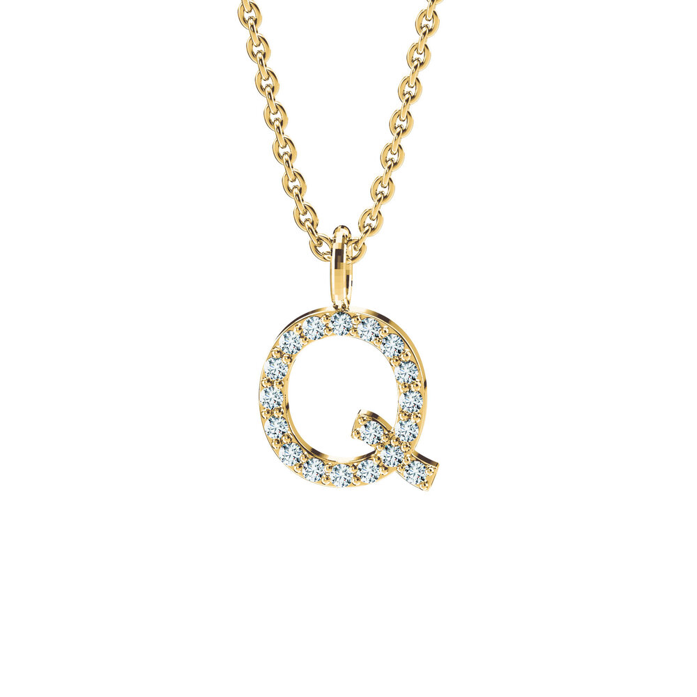 Buchstaben-Anhänger Diamond Letter Petite Q in 14K Gelbgold