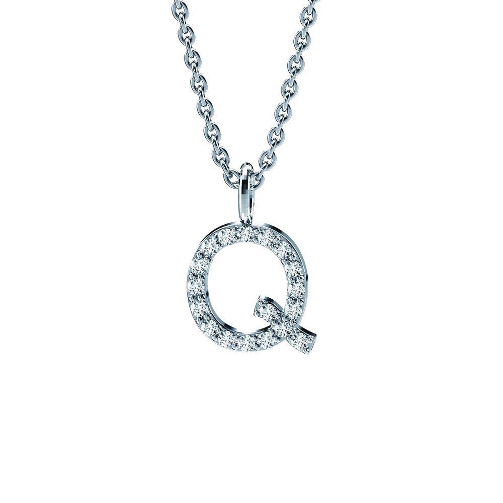 Buchstaben-Anhänger Diamond Letter Petite Q in 14K Weißgold