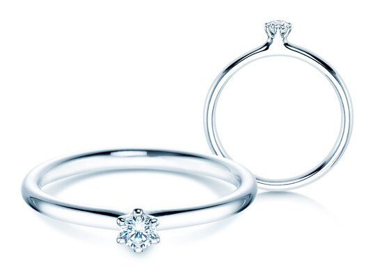 Verlobungsring Classic 6 in 14K Weißgold mit Diamant 0,10ct H/SI