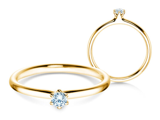 Verlobungsring Classic 6 in 14K Gelbgold mit Diamant 0,10ct H/SI
