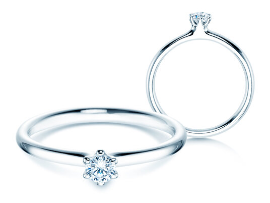 Verlobungsring Classic 6 in 14K Weißgold mit Diamant 0,15ct H/SI