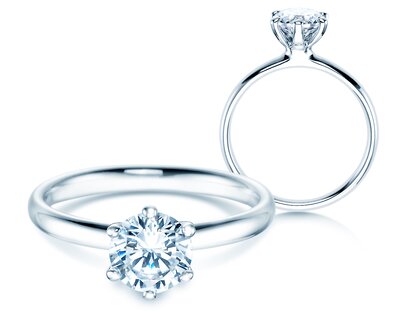 Verlobungsring Classic 6 in 9K Weißgold mit Diamant 1,00ct H/SI