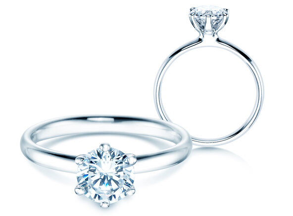 Verlobungsring Classic 6 in 18K Weißgold mit Diamant 1,00ct H/SI