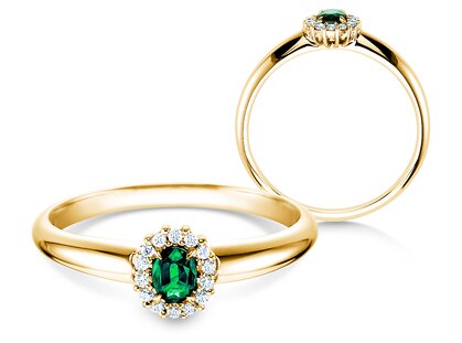 Verlobungsring Jolie in 14K Gelbgold mit Smaragd 0,25ct und Diamanten 0,06ct