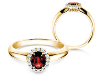 Verlobungsring Windsor in 14K Gelbgold mit Rubin 0,60ct und Diamanten 0,12ct